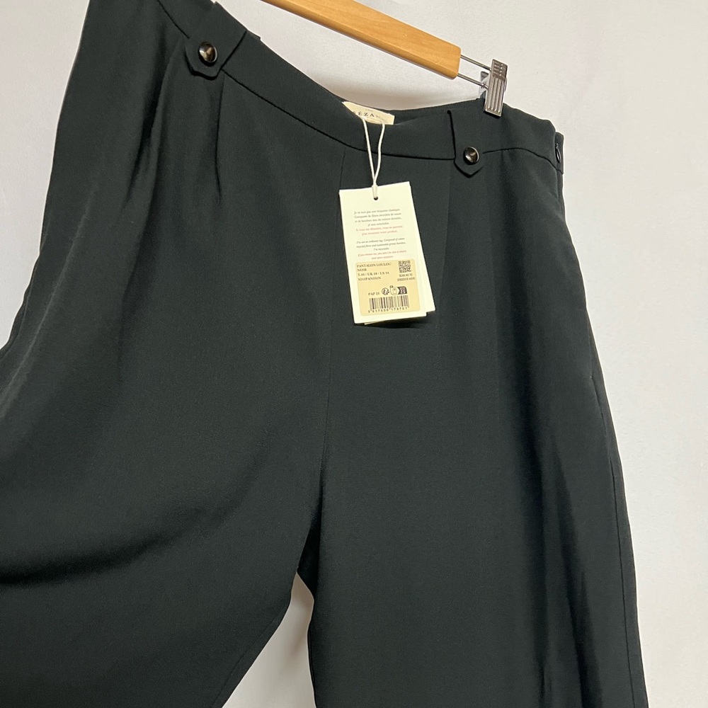 NWT Sezane Woman Black Loulou Trousers Cotton Bamboo High Waist Dress Pants 14 - Picture 3 of 15